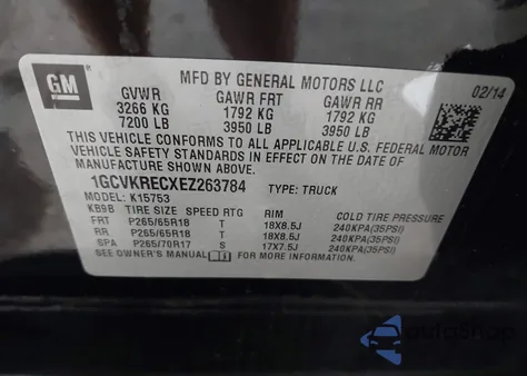 2014 Chevrolet Silverado 1500 2Lt z USA, uszkodzony, nr VIN 1GCVKRECXEZ263784